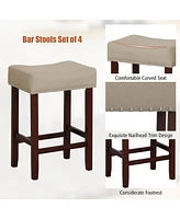 Gymax Set of 4 Bar Stools Counter Height Saddle Kitchen Chairs w/ Wooden Legs