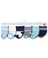 Luvable Friends Cotton Rich Baby Terry Socks 24-Pack, Mint Navy Stripes, 0-6 Months