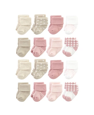 Hudson Baby Cotton Rich Terry Socks 16-Pack, Mauve Taupe, 0-6 Months