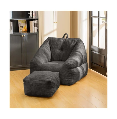 Fluffy Bean Bag Chair with Memory Foam, Comfy Faux Fur Lounge for Adults & Kids-The Pop Home