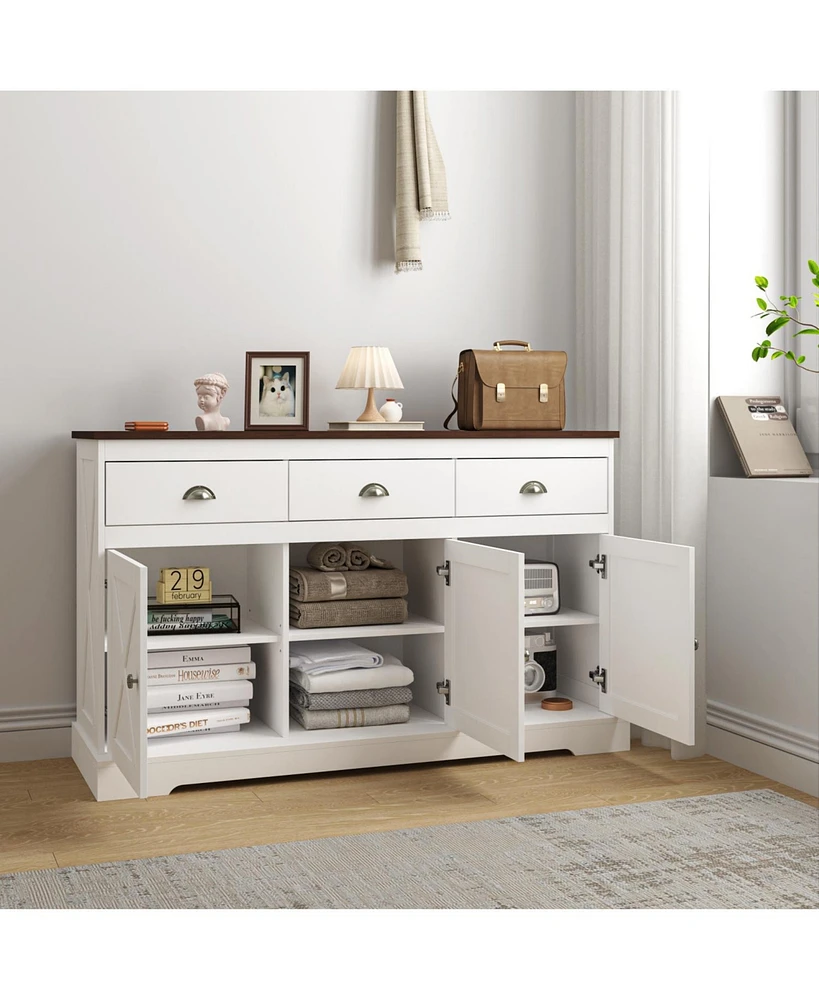Farmhouse Buffet Cabinet with Storage and Adjustable Shelves (53" x 17" x 33")