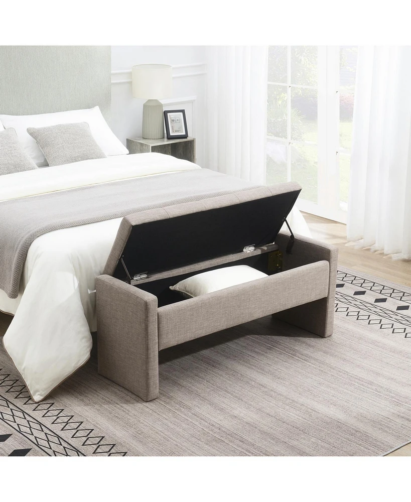 Upholstered Bed End Bench with Storage, Linen Grey-Brown