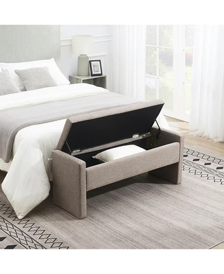 Upholstered Bed End Bench with Storage, Linen Grey-Brown