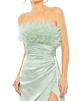 Women's Strapless Feather Detail Satin Gown