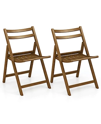 Folding Dining Chair Set of with Rubber Wood Frame Slatted Seat Curved Backrest