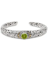 Devata Peridot & Bali Filigree Cuff Bracelet in Sterling Silver and 18K Gold Accents