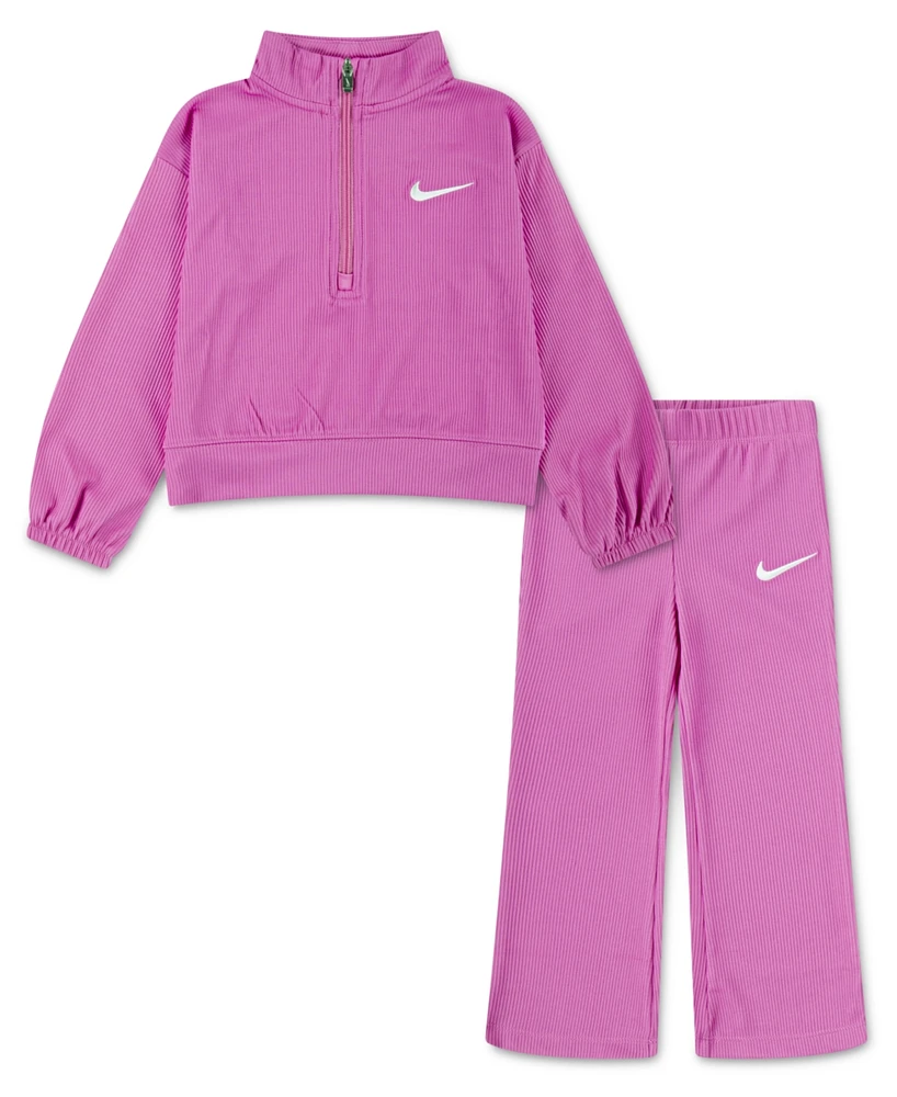 Nike Toddler Girls 2-Piece Ribbed Quarter-Zip Top and Leggings Set