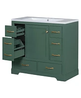 36" Bathroom Vanity with Sink Combo, Six Drawers, Multi-Functional Drawer Divider, Adjustable Shelf, Green