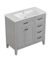 36" Bathroom Vanity with Sink Combo, Bathroom Cabinet with Drawers, Solid Frame and Mdf Board, Grey