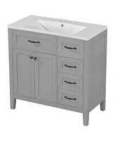 36" Bathroom Vanity with Sink Combo, Bathroom Cabinet with Drawers, Solid Frame and Mdf Board, Grey