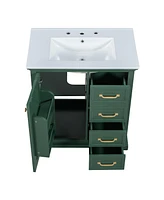 30" Bathroom Vanity with Sink, One Package, Green Bathroom Cabinet with Drawers, Solid Frame and Mdf Board