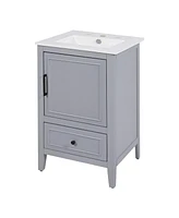 20" Bathroom Vanity with Sink, Bathroom Cabinet with A Door, Door Shelf Storage and Adiustable Foot Pads, A Drawer, Grey