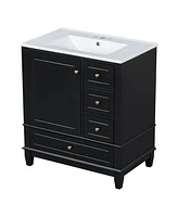 30" Bathroom Vanity with Sink, One Door with Shelf and Three Drawers, Soft Close Door, Black