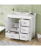 36" Bathroom Vanity with Sink, 2 Doors, 4 Drawers (White, 35.8"W x 19.7"D x 35.4"H)