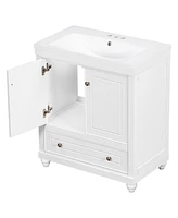 30" Bathroom Vanity with Sink, Combo, Cabinet with Doors and Drawer, Solid Frame and Mdf Board, White