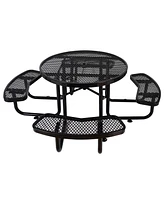 Round Outdoor Steel Picnic Table 46" black, with umbrella pole