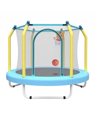 55-inch Trampoline for Kids Indoor & Outdoor Small Toddler Trampoline with Basketball Hoop