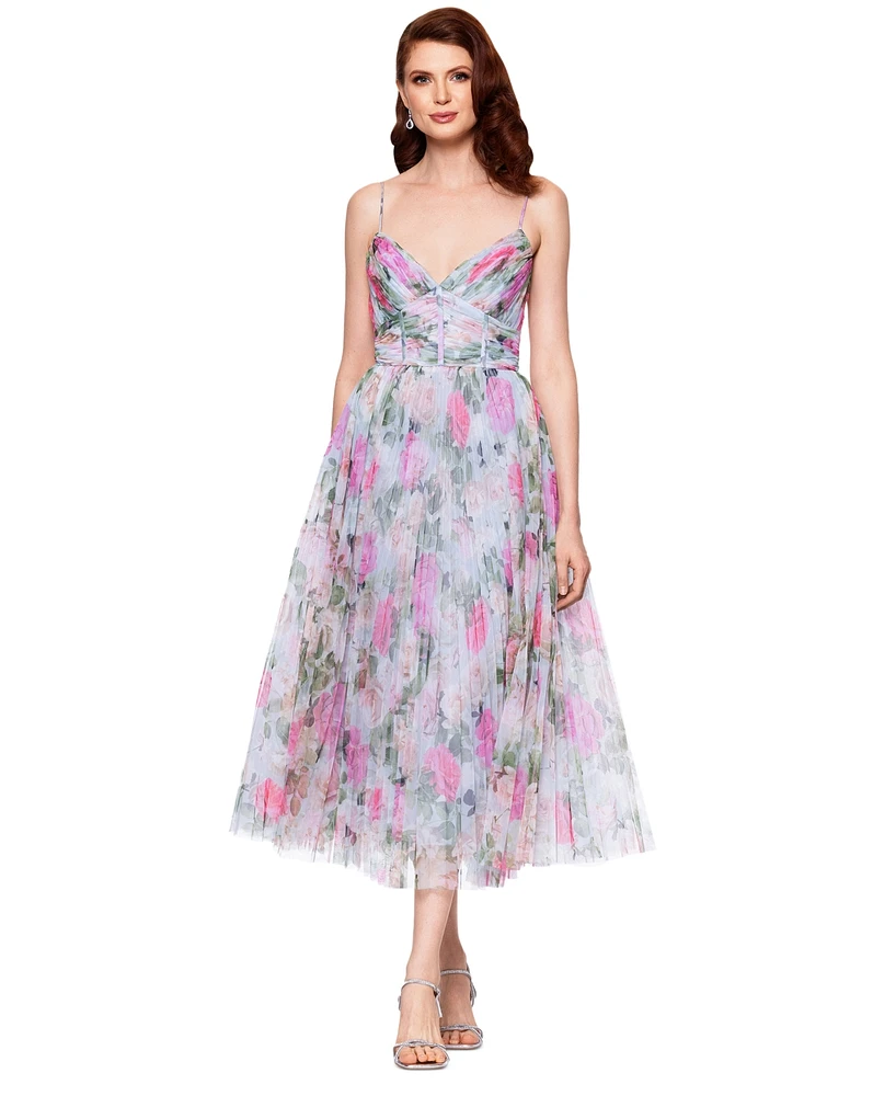 Betsy & Adam Petite Pleated Tulle Midi Dress