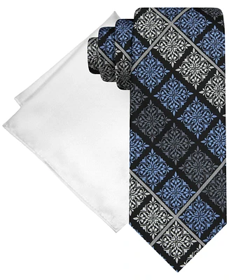 Steve Harvey Men's Medallion Tie & Solid Pocket Square Set