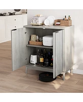 Grey Sideboard, Freestanding Buffet Cabinet with Fluted Doors, Wood Storage Cabinet for Living Room