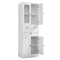 Tall Bathroom Storage Cabinet, Cabinet with Four Doors and Drawers, Adjustable Shelf, Mdf Board, White