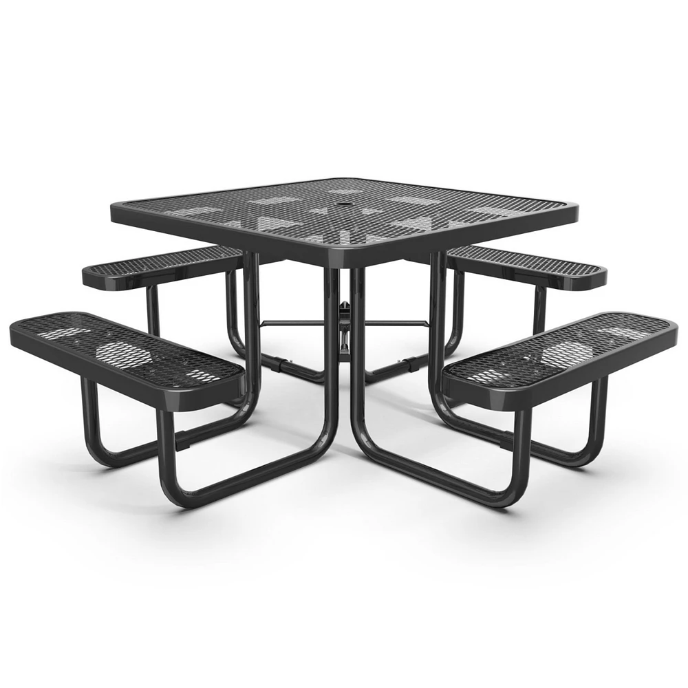 Square Outdoor Steel Picnic Table 46" with umbrella pole,Black
