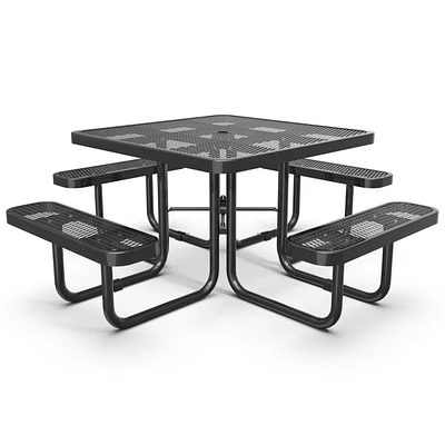 Square Outdoor Steel Picnic Table 46" with umbrella pole,Black