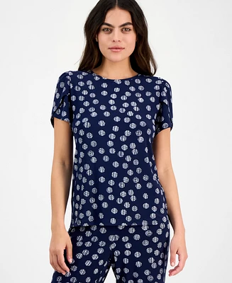 Ak Anne Klein Petite Dot-Print Tulip-Sleeve Top
