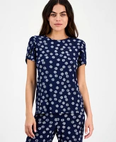 Ak Anne Klein Petite Dot-Print Tulip-Sleeve Top