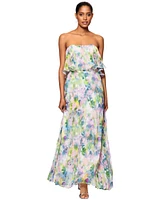 Betsy & Adam Women's Printed Pleated Strapless Gown