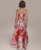 Donna Karan New York Women's Floral Print Asymmetric Strapless Ball Gown