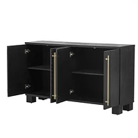 Black Traditional Sideboard with Adjustable Shelves and Gold Handles