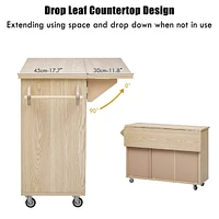 51" Solid Wood Handwoven Kitchen Island on Wheels