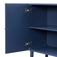 Elegant Four-Door Sideboard with Wavy Doors, Cylindrical Legs, and Metal Handles
