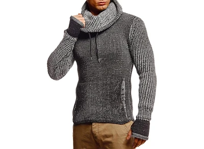 Leif Nelson Men's Cowl Neck Knitted Pullover with Thumbhole Cuffs