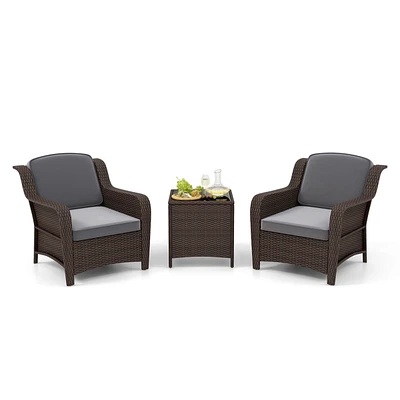 Gymax Set of 3 Furniture Set w/ Cushions & Tempered Glass Coffee Table