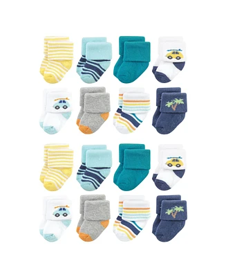 Hudson Baby Cotton Rich Terry Socks 16-Pack, Surf Dude, 0-6 Months