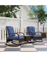 Outsunny Patio Furniture Set, Rocking Chairs w/ Table, Cushion