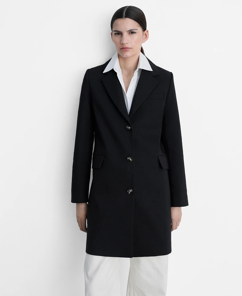 Mango Women's Buttoned Midi Cotton Coat