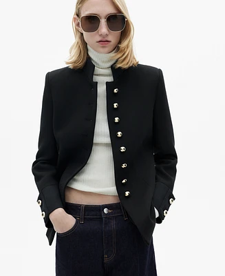 Mango Women's Mandarin Collar And Jewel Buttons Jacket