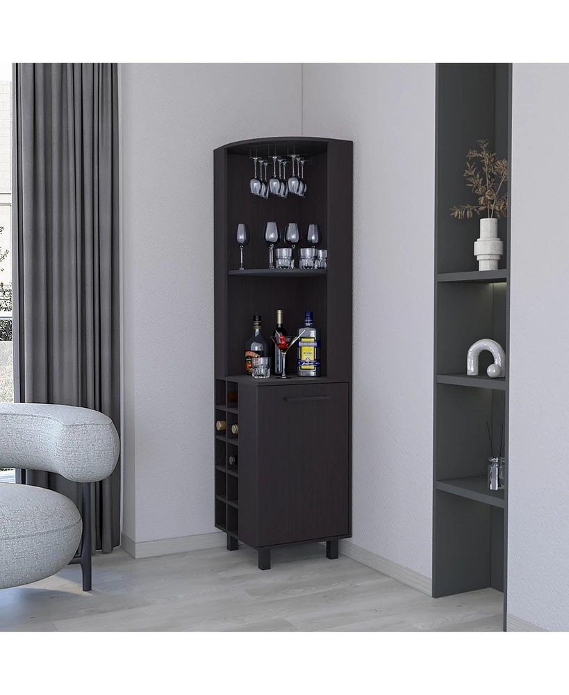 Fm Furniture Leah Corner Bar cabinet with ample storage and wine rack, Wengue