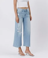 Vervet Women's High Rise Two Buttons Crop Wide Leg Jeans