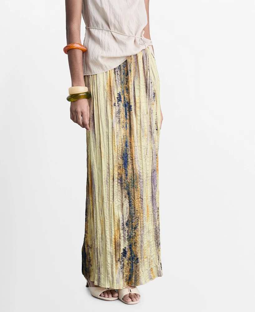 Mango Women's Long Satin Textured Skirt