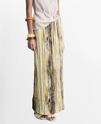 Mango Women's Long Satin Textured Skirt