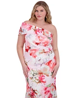 Eliza J Women's One-Shoulder Floral-Print Ruched Gown