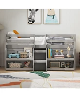 Twin Size Loft Bed with Led Lights with Staircase and Safety Guardrail