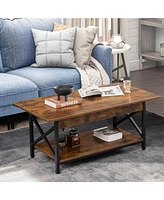2-Tier Industrial Rectangular Table with Storage Shelf