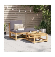 3 Piece Patio Lounge Set with Cushions Solid Wood Acacia