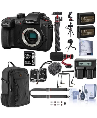 Panasonic Lumix GH5II Mirrorless Camera Bundle with 128GB Sd Card, Backpack, 2x Extra Battery, Dual Charger, Shoulder Strap, Mic, Octopus Tripod and A