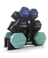 HolaHatha 2, 3, & 5 Pound Neoprene Dumbbell Free Hand Weight Set w/ Rack, Pastel